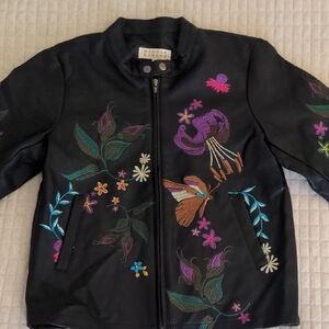 Hannah Banana 'LOVE' Faux Leather Embroidered Jacket